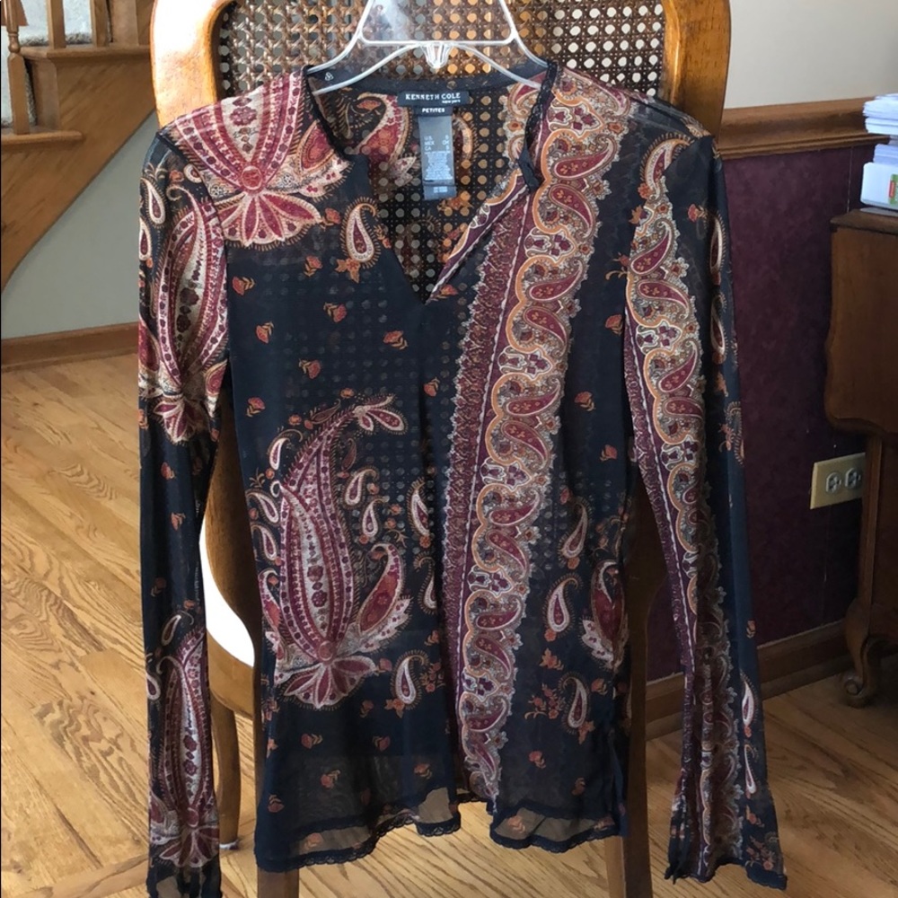 Kenneth Cole Sheer Long-Sleeved Blouse